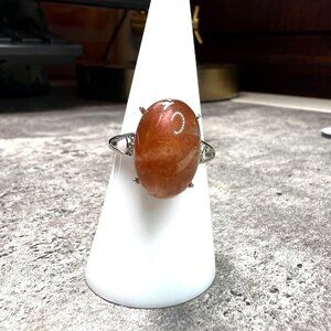 Natural sunstone ring on .925 sterling silver, size 7, adjustable
